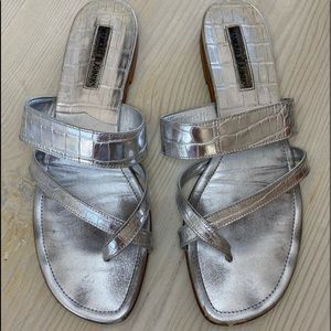 Manolo Blahnik Silver Crocodile Susa Sandals